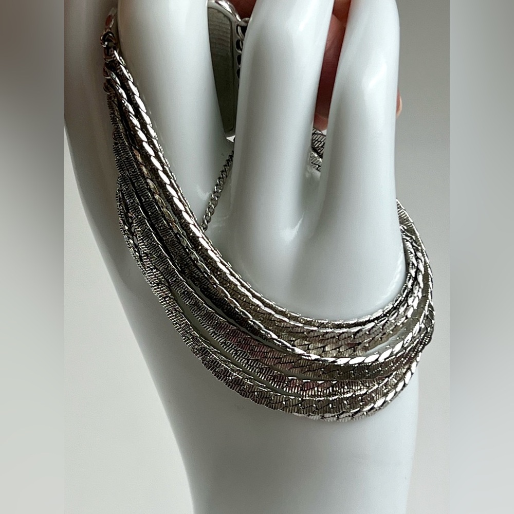Rare Vintage Monet Silver Tone Multi Strand Chunky Bracelet with Hang Tag